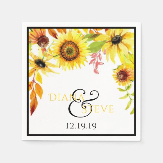 Serviette En Papier Mariage floral rustique de tournesol (Devant)
