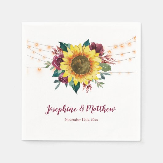 Serviette En Papier Mariage floral rustique du tournesol (Devant)