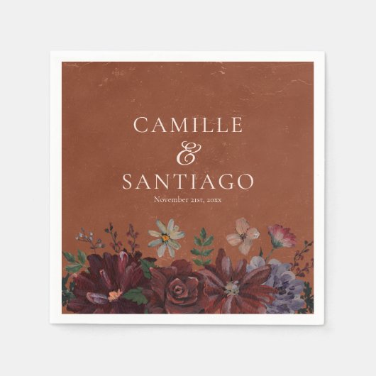 Serviette En Papier Mariage floral rustique en terre cuite (Devant)