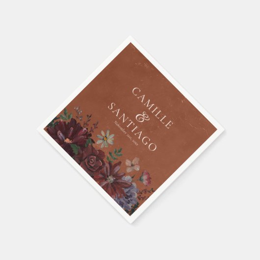 Serviette En Papier Mariage floral rustique en terre cuite (Coin)