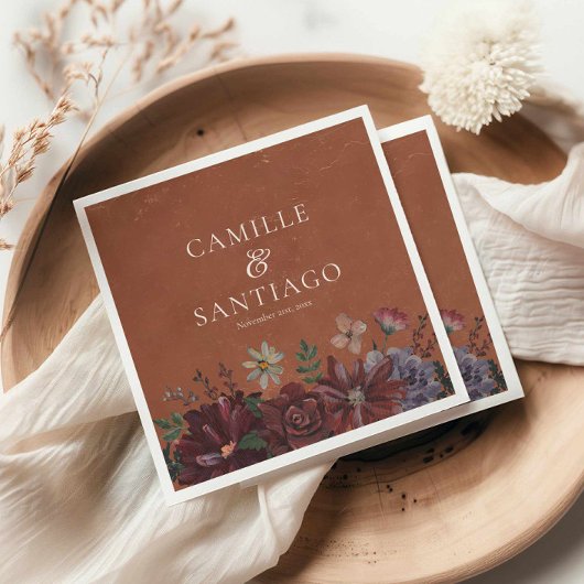 Serviette En Papier Mariage floral rustique en terre cuite