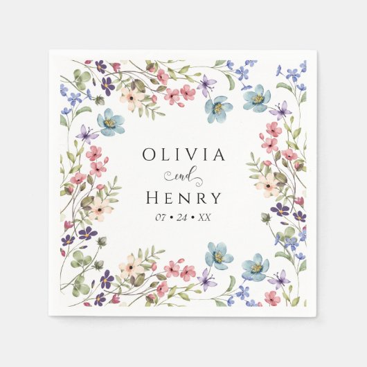 Serviette En Papier Mariage Floral Rustique fleur sauvage (Devant)