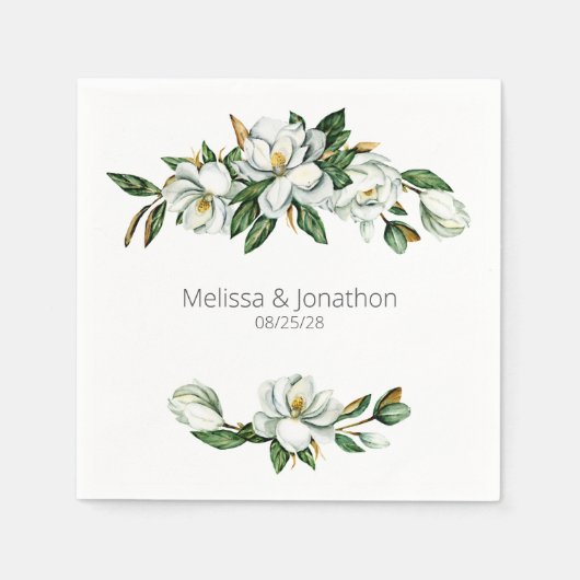 Serviette En Papier Mariage floral rustique Magnolia blanc (Devant)