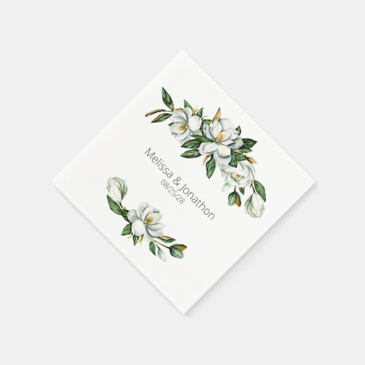 Serviette En Papier Mariage floral rustique Magnolia blanc (Coin)