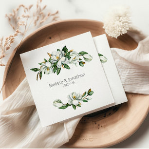 Serviette En Papier Mariage Floral Rustique Magnolia Blanc