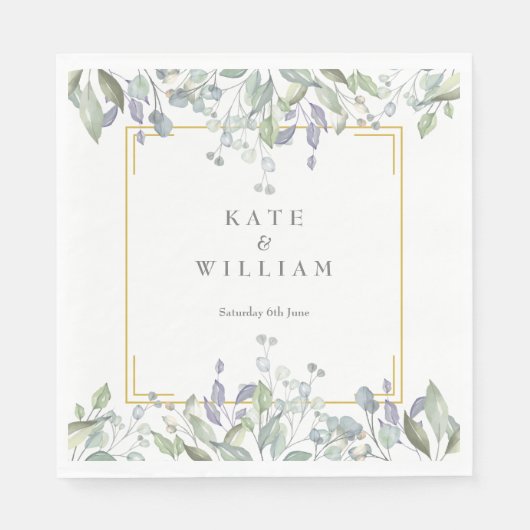 Serviette En Papier Mariage floral Sage et Lilac (Devant)