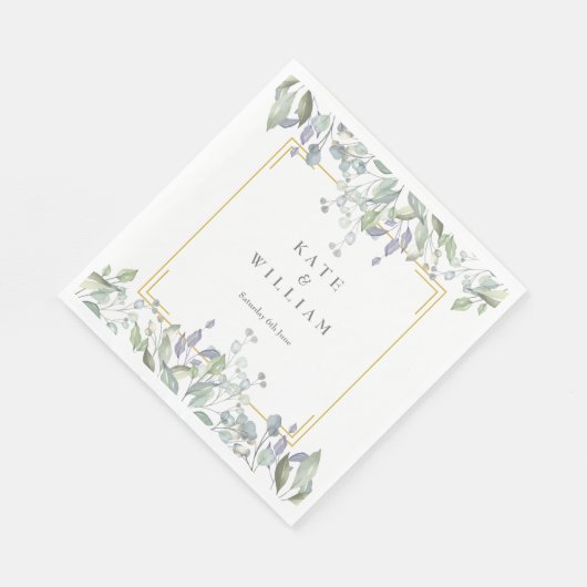 Serviette En Papier Mariage floral Sage et Lilac (Coin)