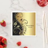 Serviette En Papier Mariage Floral Scroll Black Gold Napkin (En situation)