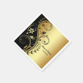Serviette En Papier Mariage Floral Scroll Black Gold Napkin (Coin)