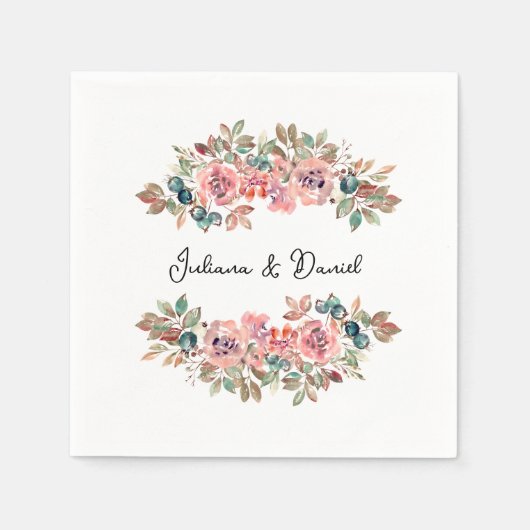 Serviette En Papier Mariage floral simple et élégant (Devant)