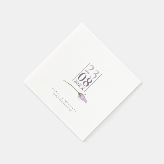 Serviette En Papier Mariage Floral Sparkles Date Blanc/Mauve ID889 (Coin)