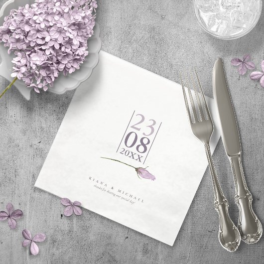 Serviette En Papier Mariage Floral Sparkles Date Blanc/Mauve ID889