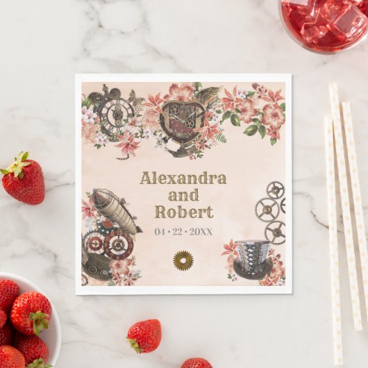Serviette En Papier Mariage Floral Steampunk (En situation)