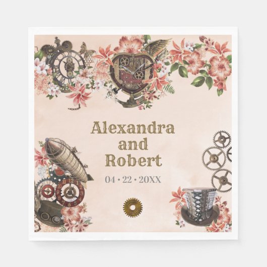 Serviette En Papier Mariage Floral Steampunk (Devant)