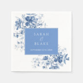 Serviette En Papier Mariage Floral Toile Bleu Français (Devant)