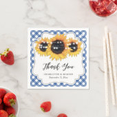 Serviette En Papier Mariage Floral Tournesol Gingham Bleu (En situation)