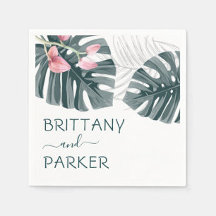 Serviette En Papier Mariage floral tropical personnalisé