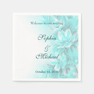 Serviette En Papier Mariage floral turquoise élégant