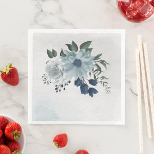Serviette En Papier mariage floral verdure blanc et bleu