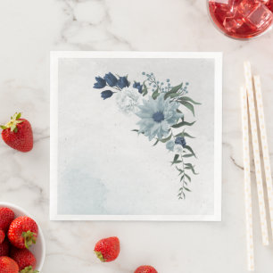 Serviette En Papier mariage floral verdure blanc et bleu