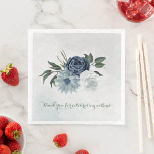 Serviette En Papier mariage floral verdure blanc et bleu