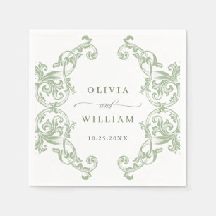 Serviette En Papier Mariage floral vert de la Renaissance