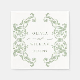 Serviette En Papier Mariage floral vert de la Renaissance