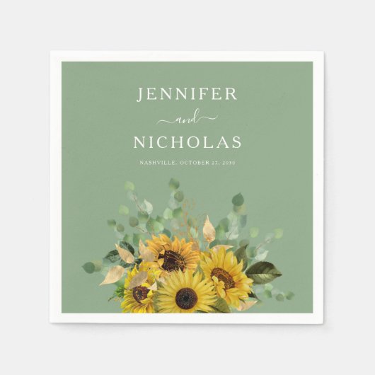 Serviette En Papier Mariage floral vert moderne (Devant)