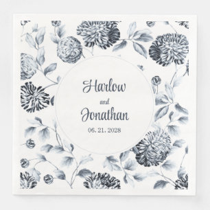 Serviette En Papier Mariage Floral Vintage Blanc Et Argent