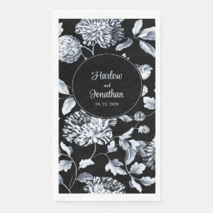 Serviette En Papier Mariage Floral Vintage Noir Et Argent