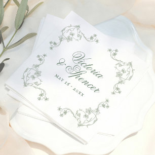 Serviette En Papier Mariage Floral Vintage Vert Sauge