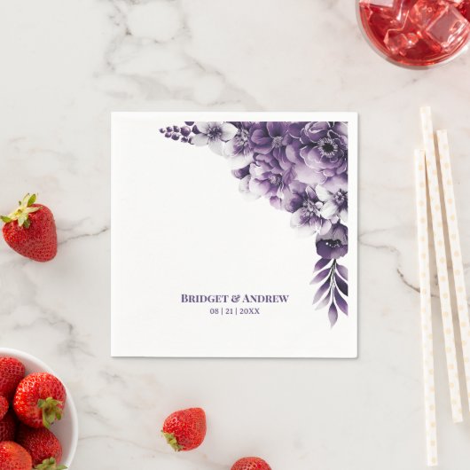 Serviette En Papier Mariage floral violet rustique (En situation)