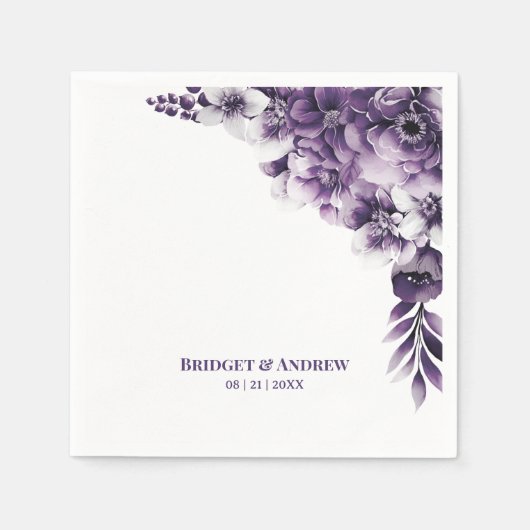 Serviette En Papier Mariage floral violet rustique (Devant)