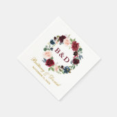 Serviette En Papier Mariage Floral Wreath Burgundy Blue Gold (Coin)