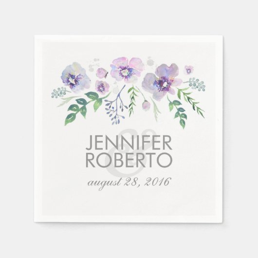 Serviette En Papier Mariage FLowers bleu et violet (Devant)