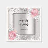 Serviette En Papier Mariage flûte rose argent (Devant)