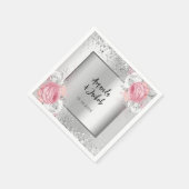 Serviette En Papier Mariage flûte rose argent (Coin)