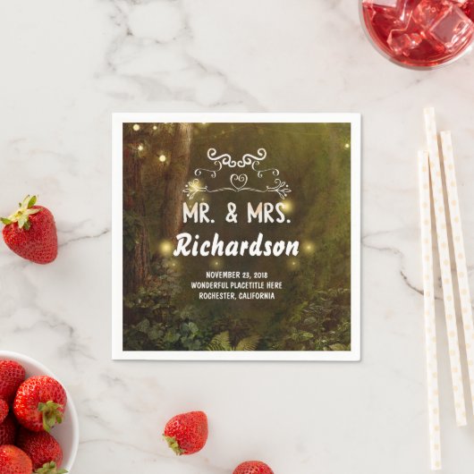 Serviette En Papier Mariage forestier moderne et romantique enchâssé (En situation)