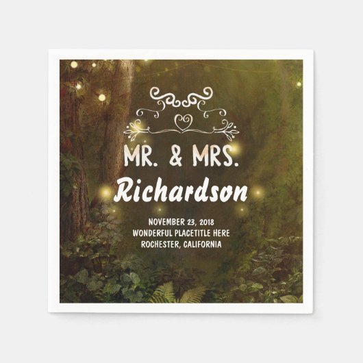 Serviette En Papier Mariage forestier moderne et romantique enchâssé (Devant)
