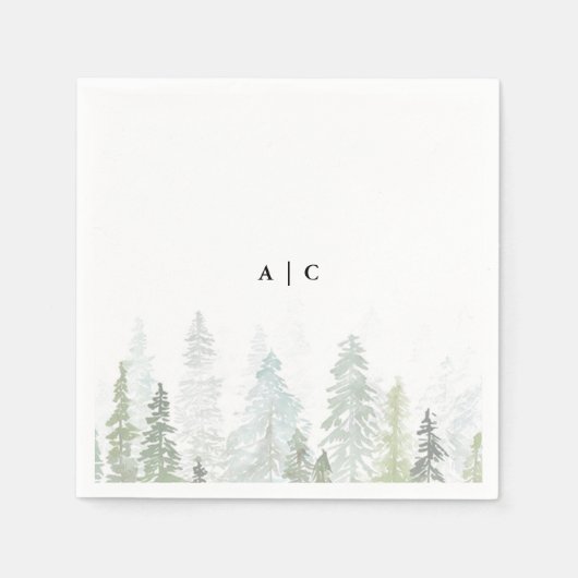 Serviette En Papier Mariage forestier Rustique Aquarelle Pine Trees (Devant)