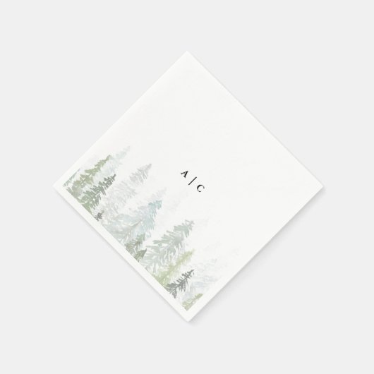Serviette En Papier Mariage forestier Rustique Aquarelle Pine Trees (Coin)