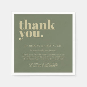 Serviette En Papier Mariage Formel Merci Décor Minimaliste Sage Or