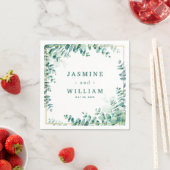 Serviette En Papier Mariage Frameborder Carré Eucalyptus vert (En situation)