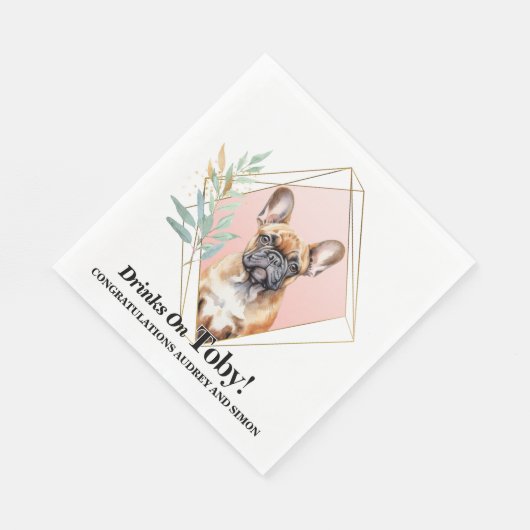 Serviette En Papier Mariage Français Bulldog avec Chiens Photo (Coin)