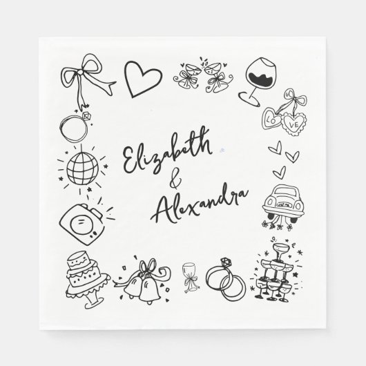 Serviette En Papier Mariage français original tiré à la main (Devant)