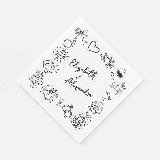 Serviette En Papier Mariage français original tiré à la main (Coin)