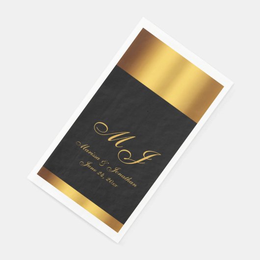 Serviette En Papier Mariage frontalier de luxe Black Gold Calligraphie (Coin)