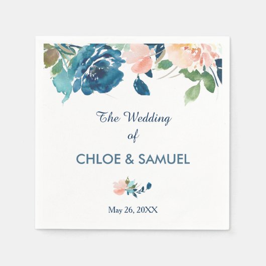 Serviette En Papier Mariage frontalier Rose Indigo Blue Peach (Devant)