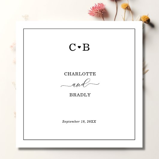 Serviette En Papier Mariage frontière noir et blanc minimaliste