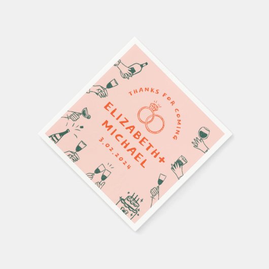 Serviette En Papier Mariage funky rouge rose à main (Coin)